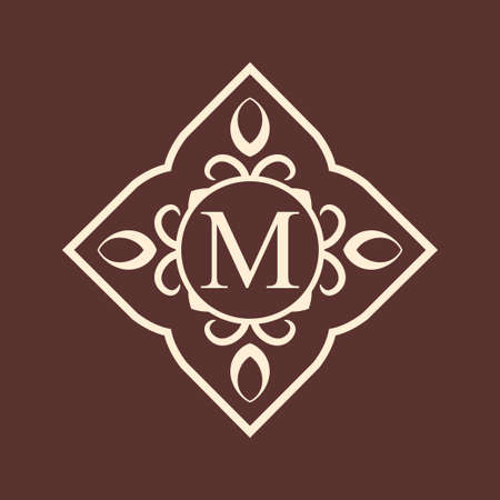 Vintage ornamental monogram. Retro luxury logo for design with ornate elements and place for letter or textのイラスト素材