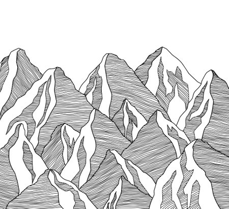 Mountain futuristic illustration. Background wavy lines. Nature sketch. Abstract landscape.のイラスト素材