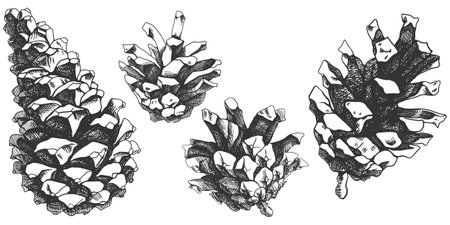 Pine cones set. Vector hand drawn illustration of pine cones.のイラスト素材