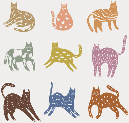 Hand drawn doodle cats isolated on white set. Hand drawn cute illustration for kids collection.のイラスト素材