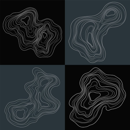 Set of abstract tree rings. Png topographic map design elements. Contour map concept. Thin wavy lines.のイラスト素材