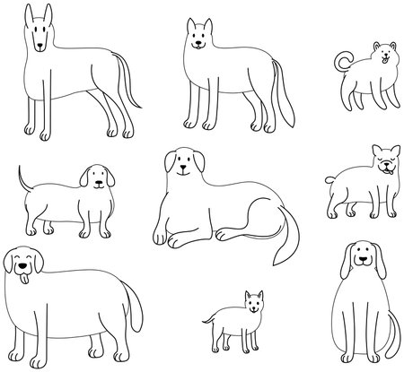 Dogs and cats outline doodle icons set. Vector illustrationのイラスト素材