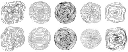 Abstract tree rings hand drawn. Vector topographic map concept background. Thin black lines isolated on white.のイラスト素材