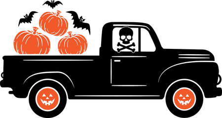 Pumpkin Truck 2, Halloween Holiday, Happy Halloween, Vector Illustration Fileのイラスト素材