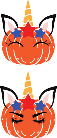 Unicorn Pumpkin, Halloween Holiday, Happy Halloween, Vector Illustration Fileのイラスト素材