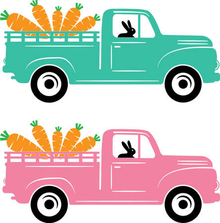Easter Truck Carrot, Spring, Easter, Tulips Flower, Happy Easter Vector Illustration Fileのイラスト素材
