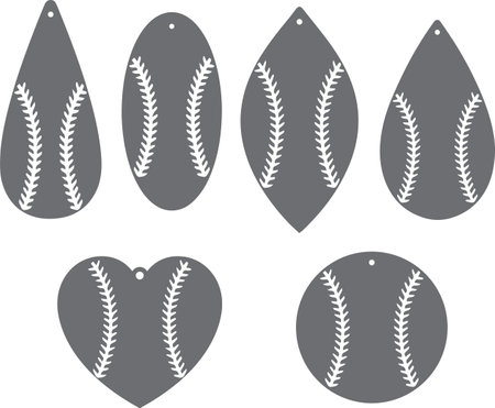Baseball earrings, summer earrings bundle, sport earring, earring for glowforge, laser cut earring, vector illustration fileのイラスト素材