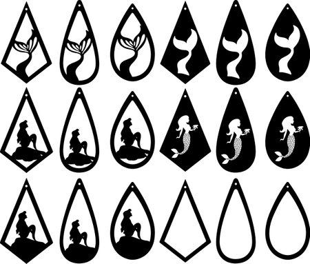 Mermaid earring, summer earrings bundle, leather earring, earring for glowforge, laser cut earring, vector illustration fileのイラスト素材