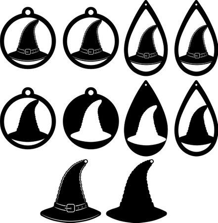 Witch hat earrings, halloween earrings bundle, leather earring, earring for glowforge, laser cut earring, vector illustration fileのイラスト素材