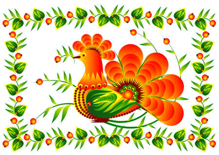 Bird in the decorative flowers on the white background のイラスト素材