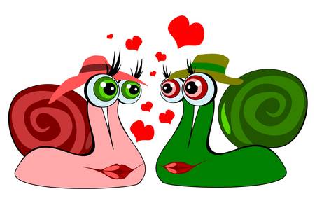 lovers snail white background のイラスト素材