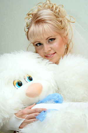 Bride with soft toyの写真素材