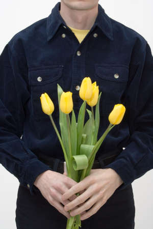 Man with tulipの写真素材
