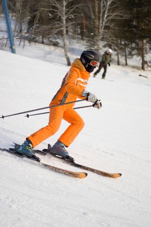 Ekstremaly. Persons rides with mountains on skiの写真素材