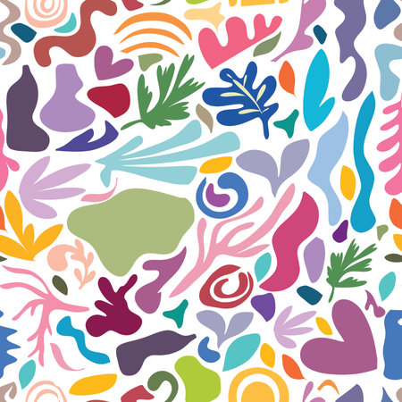 Organic shapes pattern with foliage,leaf,stone shape and natural elementsのイラスト素材