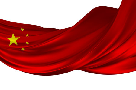 Waving flag of China Republic. 3d Illustration of Asian country flag on flagpole. 3d icon isolated on white backgroundの写真素材
