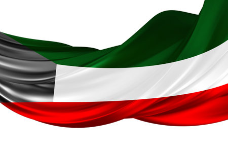 Kuwait flag of silk with copyspace for your text or images and white background .3D renderingの写真素材