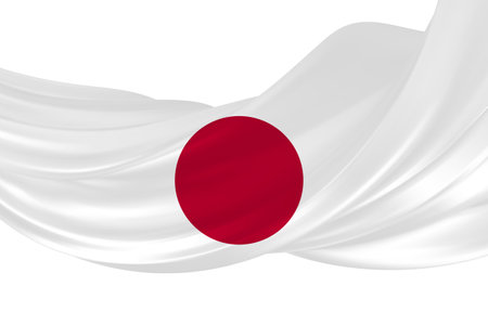 Japan flag with fabric texture. 3D illustration. blowing in the wind.の写真素材