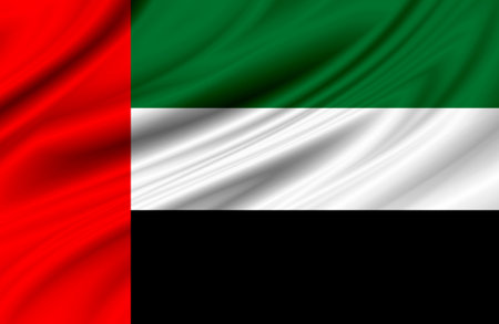 close up waving flag of united arab emirates. flag symbols of united arab emirates.の写真素材