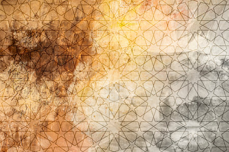 Abstract background with Islamic ornament, Arabic geometric pattern. Black lined tile motifs on a colored background in an old wall style.の写真素材