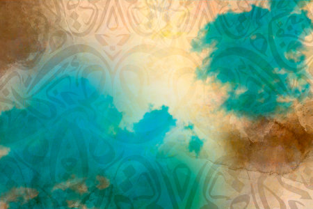 Arabic calligraphy wallpaper on a background wall, mixed colors and interlacing old paperの素材