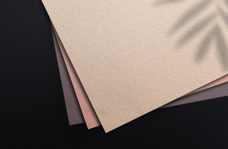 paper logo mockup. Square paper mockup with realistic shadows overlaying paper in different colors. Tropical plant shade. Template flyer poster blank social media post banner templの写真素材
