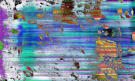 Damaged screen background. Fractured texture. Dark weathered dirty wreck faded display matrix with dust scratches smeared stains noise colorful rainbow lens flare .Color gradientの写真素材