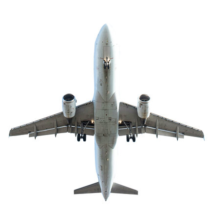Airplane isolated on white background . Model plane airplane in white color mock up with checkered...
