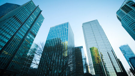 Economics, banking, business and finance concept.A fragment of a modern office building in the...