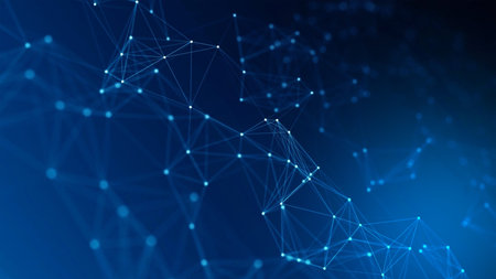 Abstract technology network with glowing nodes and lines. Modern and sophisticated background for...