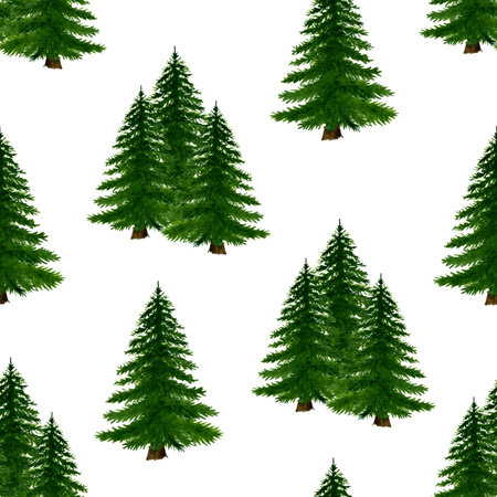 Seamless pattern with Christmas trees. Winter happy New Year wrapping paper background. Christmas tree ornament isolated on white.の写真素材
