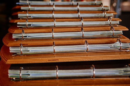 A stack of folders menu in the bar.の写真素材