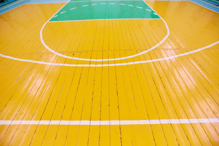 School sporting hall. Detail of markings on the floor in the gymの写真素材