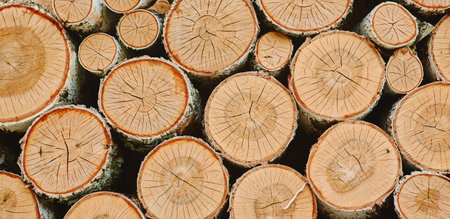 The ends of the felled trees, dried and cracked, fuel wood.