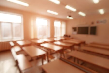 Empty school classroom Concept of quarantine or vacation. Blurred background imageの写真素材