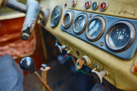 antique old automobile car dashboard.