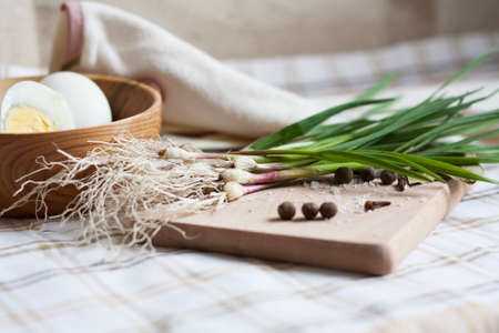 Garlic and eggsの写真素材