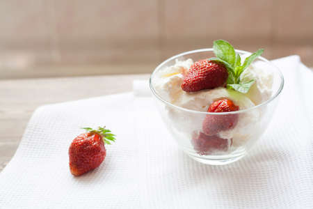 Ice cream and strawberriesの写真素材