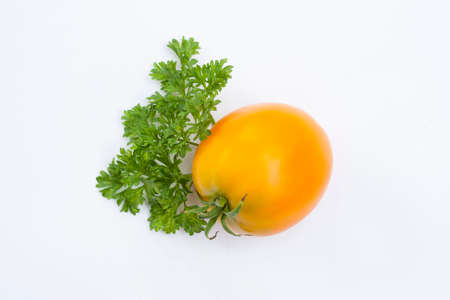 Tomato and parsley isolated on whiteの写真素材