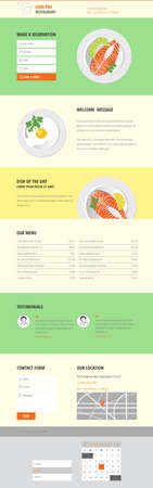 Vector One/Landing page Cafe or Restaurant website templates with food illustrations and formsのイラスト素材