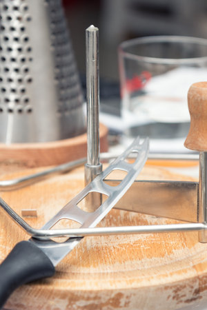 A set of cheese knife. Close up. Soft focus, selective focus. Toned.
