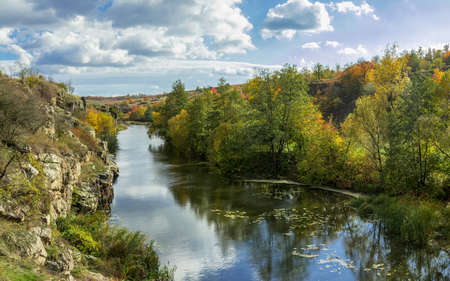 Terrific view of the River Canyon on a sunny fall dayの写真素材