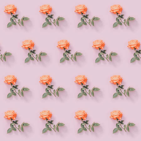Vintage Floral pattern made of beige flowers. Valentines background. Warm flower background. Warm peach pattern of flowers. Flat lay, top view. Happy Mothers or Wedding Dayの写真素材
