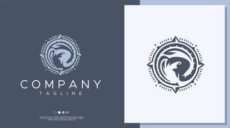 Elephant compass logo design template. Adventure alephant logo vector.のイラスト素材