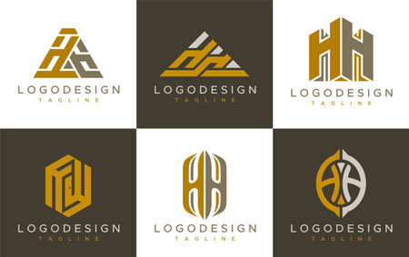 Modern line H H HH letter logo template set. Minimalist HH branding vector.のイラスト素材