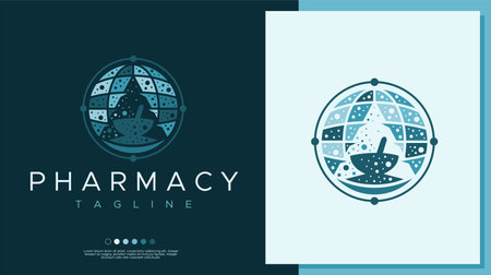 Globe pharmacy letter A logo design template. International health A initial.のイラスト素材