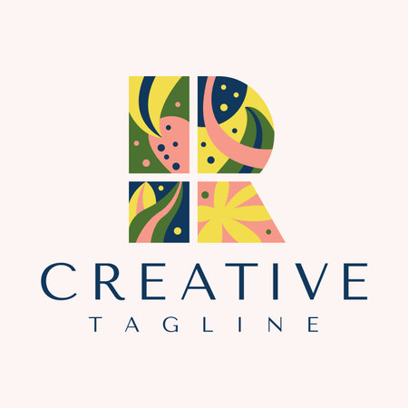 Modern decorative R letter logo design vector. Floral initial R logo template.のイラスト素材