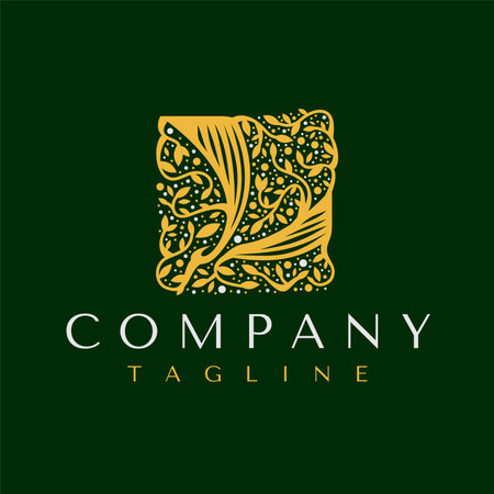 Decorative square floral L letter logo design. Luxury leaf initial L logo vectorのイラスト素材