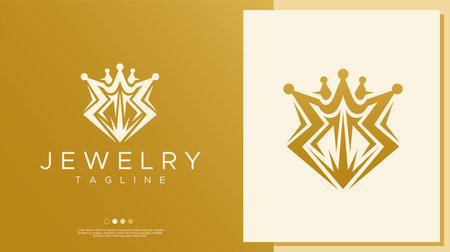 Luxury gold diamond crown logo design template. Minimalist jewellery logo vectorのイラスト素材