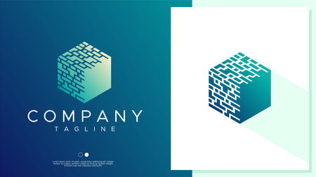Modern abstract digital pixel cube logo design. Technology hexagon logo vector.のイラスト素材